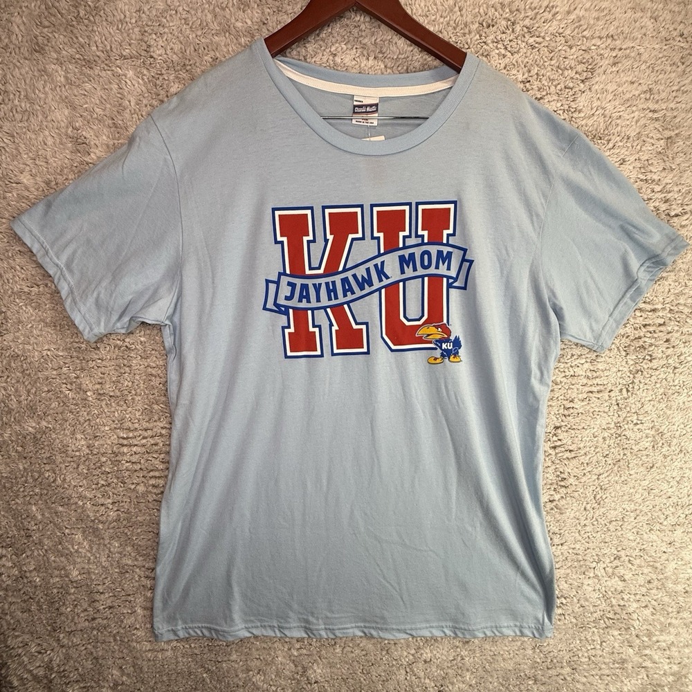 Charlie Hustle KU Jayhawks Moms Womens‎ XL Baby Blue Red And White Team Wear
